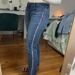 The Loft cropped medium wash jeans with rainbow stripe